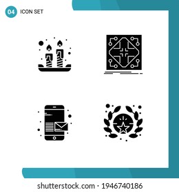 Modern Set of 4 Solid Glyphs and symbols such as candles; email; light; network; phone Editable Vector Design Elements