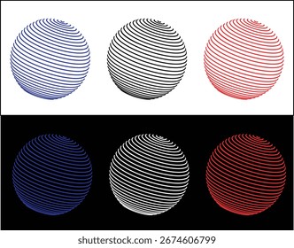 Un conjunto moderno de 6 iconos de esfera abstractos con un patrón de rayas dinámicas. Perfecto para UI UX futurista y temática tecnológica, App, Sitios web y marca creativa.