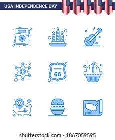 Modern Set of 9 Blues and symbols on USA Independence Day such as sign; security; music; police sign; police Editable USA Day Vector Design Elements