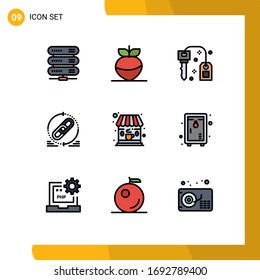 Conjunto moderno de 9 colores planos de línea llena Pictograma de café; actualizar; clave; sitio web; elementos de diseño de vectores editables de hipervínculos
