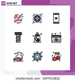 Modern Set of 9 Filled line Flat Colors and symbols such as saving; investment; cashless; business; screw Editable Vector Design Elements