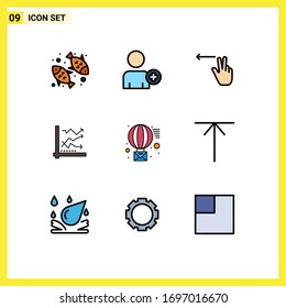 Modern Set of 9 Filled line Flat Colors Pictograph of message; data; gesture; chart; analytic Editable Vector Design Elements