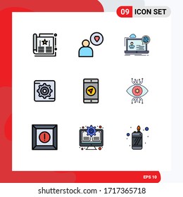 Modern Set of 9 Filled line Flat Colors and symbols such as message; box; webinar; setting; website Editable Vector Design Elements 