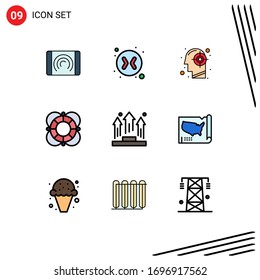 Modern Set of 9 Filledl ine Flat Colors and symbols such as business; outline; head; lifeguard; essentials Editable Vector Design Elements