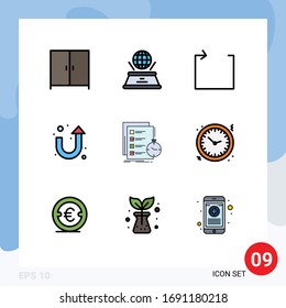 Modern Set of 9 Filledline Flat Colors and symbols such as time; list; loop; task; u turn Editable Vector Design Elements