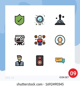 Modern Set of 9 Filledline Flat Colors Pictograph of avatar; coin; deep search; buyer; sales Editable Vector Design Elements