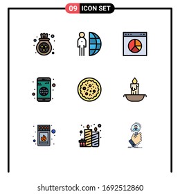 Modern Set of 9 Filledline Flat Colors and symbols such as italian food; globe; staff; application; website Editable Vector Design Elements