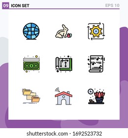Conjunto moderno de 9 colores planos y símbolos como el diseño; pago; automatización; dinero; elementos de diseño de vectores editables en efectivo