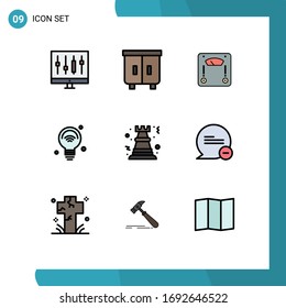 Modern Set of 9 Filledline Flat Colors Pictograph of wifi; internet of things; interior; internet; weight Editable Vector Design Elements