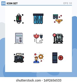 Modern Set of 9 Filledline Flat Colors Pictograph of biomass; report; shats; finance; business Editable Vector Design Elements