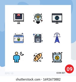 Conjunto moderno de 9 imágenes plano de color de disco; internet; solución; ciberseguridad; elementos de diseño de vectores editables de calendario