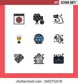 Conjunto moderno de 9 colores planos y símbolos como global; premio; tubería; medalla; materiales de diseño de vectores editables de residuos