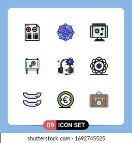 Modern Set of 9 Filledline Flat Colors Pictograph of headphones; message; share; ad; virus Editable Vector Design Elements
