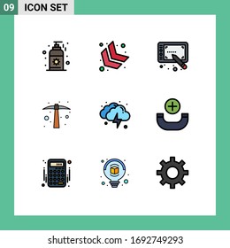 Modern Set of 9 Filledline Flat Colors Pictograph of call; thunder; tablet; lightning; tool Editable Vector Design Elements