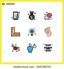 Modernes Set von 9 Flachfarben, Abbild der Schwangerschaft; Licht; Bildung; Idee; Bearbeitbare Vektorillustration-Design-Elemente