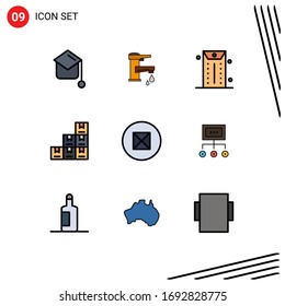 Modern Set of 9 Filledline Flat Colors Pictograph of beliefs; logistic; faucet; boxes; office Editable Vector Design Elements