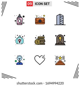 Modern Set of 9 Filledline Flat Colors and symbols such as coin; perfume; construction; love; day Editable Vector Design Elements