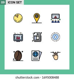Modernes Set von 9 Billardfarben, Abbild der Rechnung; online; Anruf; Graph; Design-Elemente für Vektorillustrationen mit Videobearbeitung