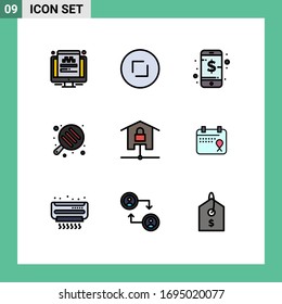 Modernes Set mit 9 Flachfarben-Fotografien des Kits; Vorrichtungen; Unternehmen; Pfanne; Camping Editierbare Vektorillustration Design Elements