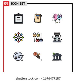 Modern Set of 9 Filledline Flat Colors and symbols such as lock; skin protection; happy; skin; skin Editable Vector Design Elements