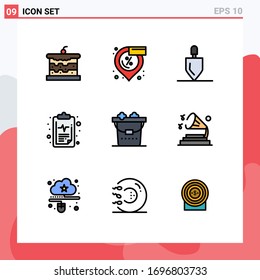 Modern Set of 9 Filledline Flat Colors Pictograph of lifestyle; result; equipment; medical; care Editable Vector Design Elements