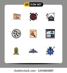 Modern Set of 9 Filledline Flat Colors and symbols such as seamus; sesame; yarn; seeds; kettle Editable Vector Design Elements
