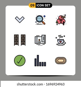 Modern Set of 9 Filledline Flat Colors Pictograph of card; office draw; creative; interior; draw Editable Vector Design Elements