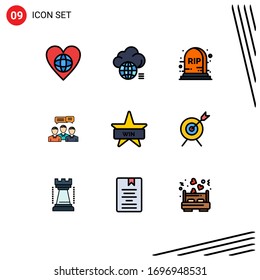Conjunto moderno de 9 colores planos y símbolos como reuniones; consultoría; almacenamiento; negocios; elementos de diseño de vectores editables de lápida