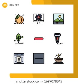 Modern Set of 9 Filledline Flat Colors and symbols such as less; life; gallery; leaf; biology Editable Vector Design Elements