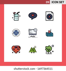 Modernes Set von 9 Flachfarben und Symbolen wie Seite; Internet; Datei; verbinden; Gestaltungselemente für erdbearbeitete Vektorillustrationen