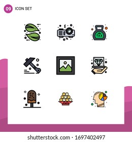 Modern Set of 9 Filledline Flat Colors and symbols such as payments; finance; duty; tool; construction Editable Vector Design Elements