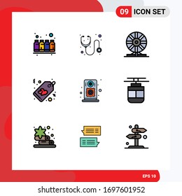 Modern Set of 9 Filledline Flat Colors and symbols such as tag; love; stethoscope; heart; laboratory Editable Vector Design Elements