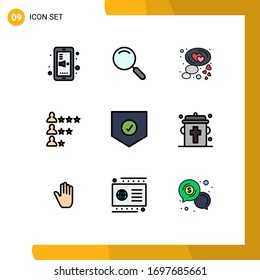 Modern Set of 9 Filledline Flat Colors Pictograph of protect; network; chat; find; business Editable Vector Design Elements