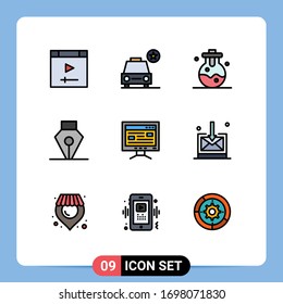 Modern Set of 9 Filledline Flat Colors Pictograph of education; online; chemical; computer; pen Editable Vector Design Elements