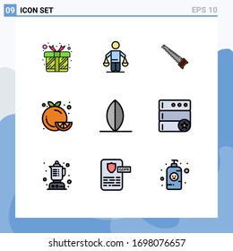 Modern Set of 9 Filledline Flat Colors Pictograph of healthy food; food; law; diet; construction Editable Vector Design Elements