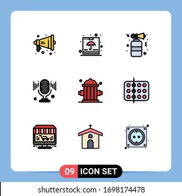 Modern Set of 9 Filledline Flat Colors and symbols such as clipart; sound; shipping; microphone; party Editable Vector Design Elements