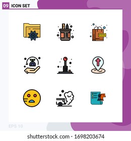 Modern Set of 9 Filledline Flat Colors and symbols such as arcade; plant; pot; security; world Editable Vector Design Elements