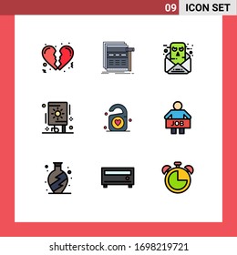 Conjunto moderno de 9 colores planos y símbolos como el amor; parte; chat; fuegos artificiales; elementos de diseño de vectores editables de celebración