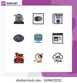 Modern Set of 9 Filledline Flat Colors Pictograph of cv; file; rules; document; human Editable Vector Design Elements