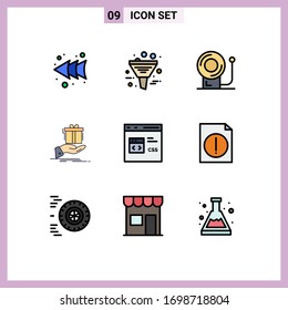 Modern Set of 9 Filledline Flat Colors and symbols such as coding; birthday; bell; idea; surprise Editable Vector Design Elements