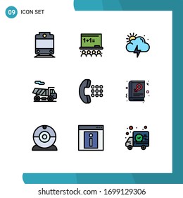Modern Set of 9 Filledline Flat Colors Pictograph of library; phone; sun; dial; apps Editable Vector Design Elements