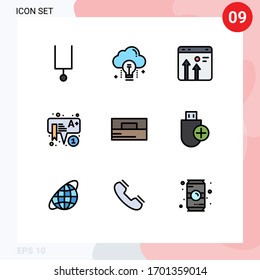 Modern Set of 9 Filledline Flat Colors and symbols such as accessories; learning; arrow; kids; growth Editable Vector Design Elements