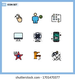 Modern Set of 9 Filledline Flat Colors Pictograph of screen; computer; complete; tactical; strategy Editable Vector Design Elements