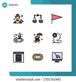 Modern Set of 9 Filledline Flat Colors and symbols such as water; man; country; user; gear Editable Vector Design Elements