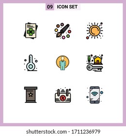 Modern Set of 9 Filledline Flat Colors and symbols such as login; user; sun; vacation; summer Editable Vector Design Elements