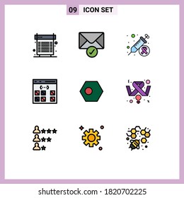 Modern Set of 9 Filledline Flat Colors Pictograph of asian; development; cancer; develop; app Editable Vector Design Elements