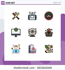 Modern Set of 9 Filledline Flat Colors Pictograph of cam; gadget; bangladesh; devices; add Editable Vector Design Elements