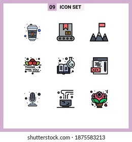 Modern Set of 9 Filledline Flat Colors and symbols such as programming; learning chemistry; cherry; chemistry education; chemical knowledge Editable Vector Design Elements
