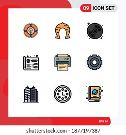 Modern Set of 9 Filledline Flat Colors and symbols such as printer; development; luck; designing; arts Editable Vector Design Elements