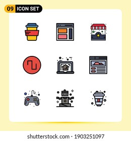 Modern Set of 9 Filledline Flat Colors and symbols such as laptop; home; ecommerce; wave; sound Editable Vector Design Elements